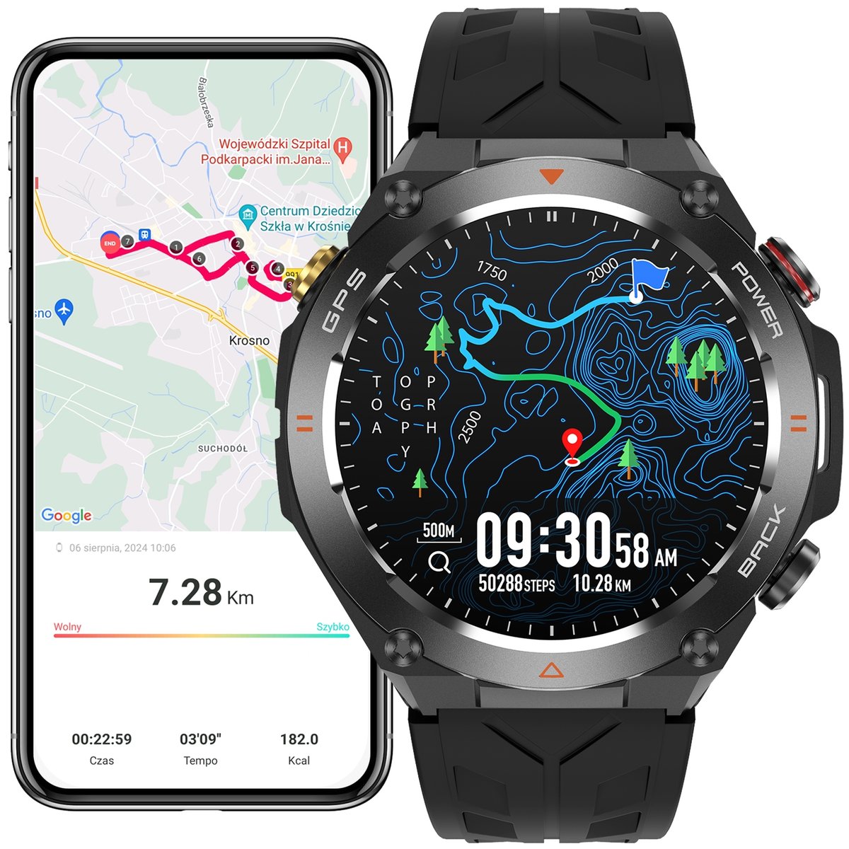 SMARTWATCH MĘSKI GPS MENU PL WODOODPORNY SPORT SMART WATCH ROZMOWY PULS BP