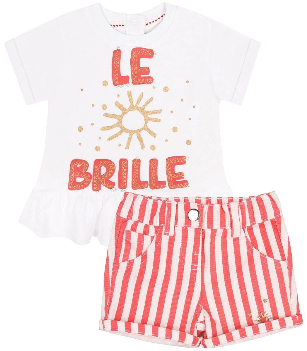 Dwuczęściowy zestaw koralowo-białe spodenki i bluzka Tom&Kiddy 24m- 86 cm