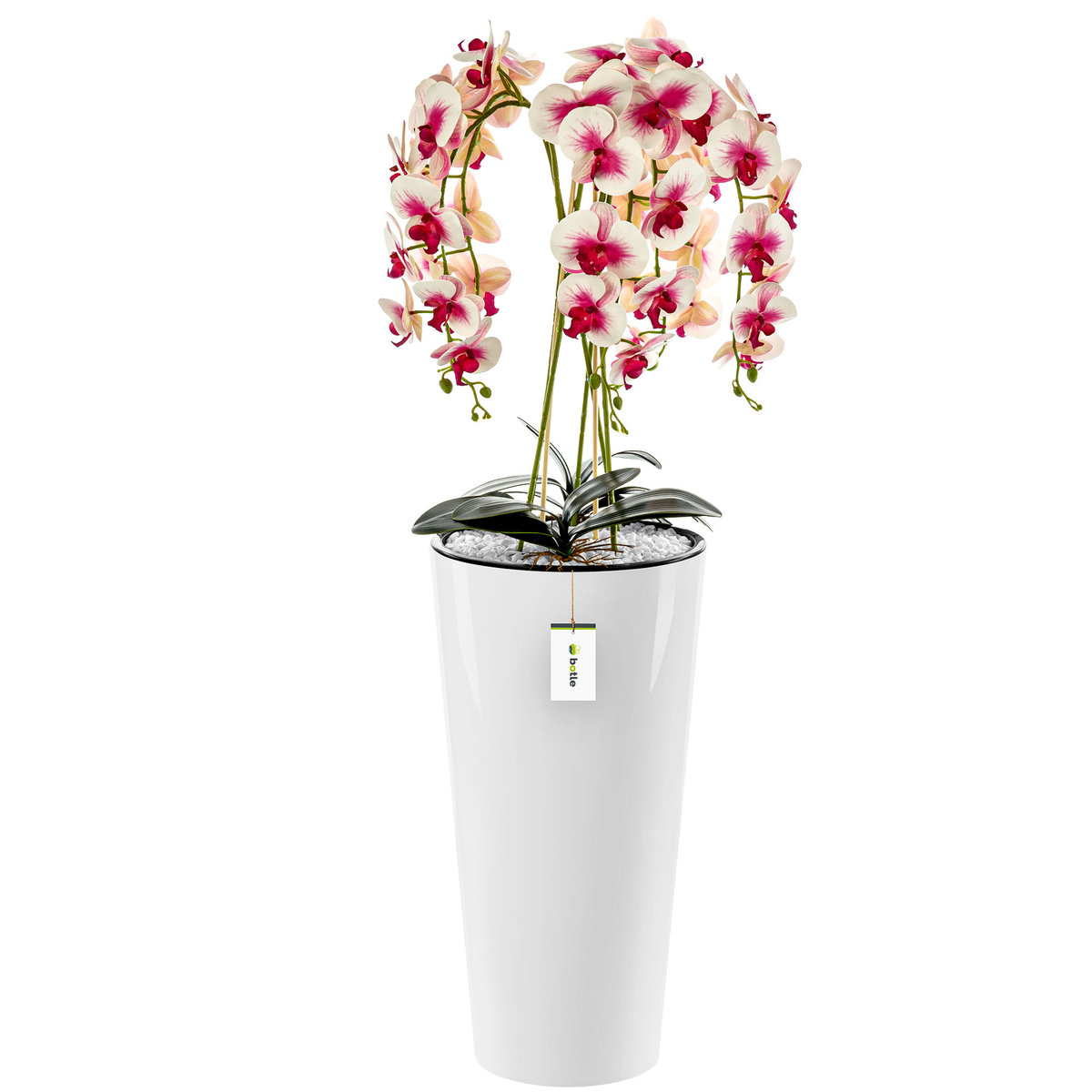 Doniczka okrągła wysoka z wkładem gładka połysk Biała Ø 30 cm H 57 cm nowoczesna