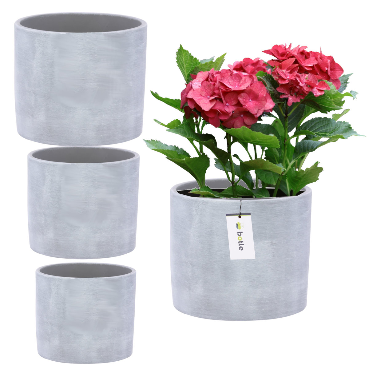 3 x Doniczka osłonka ceramiczna okrągła z glinki H 16 12,5 12 szary beton