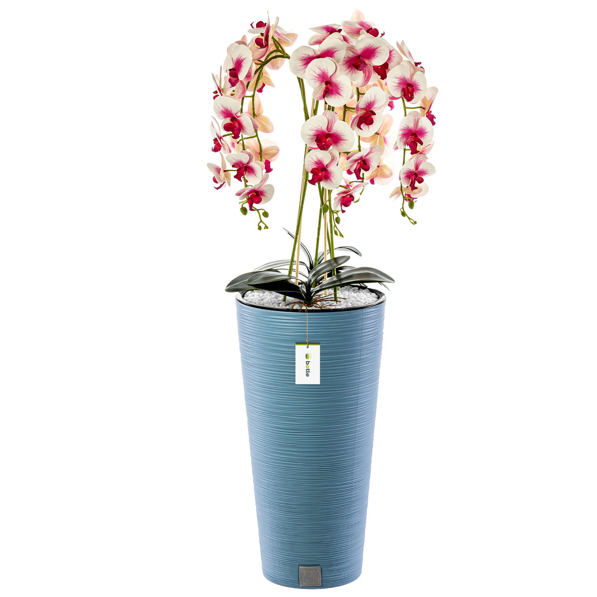Doniczka okrągła wysoka z wkładem dłuto Niebieska Ø 30 cm H 57,5 cm nowoczesna
