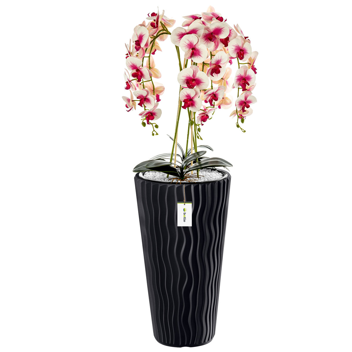 Doniczka okrągła wysoka z wkładem dłuto Antracytowa Ø 35 cm H 62 cm nowoczesna