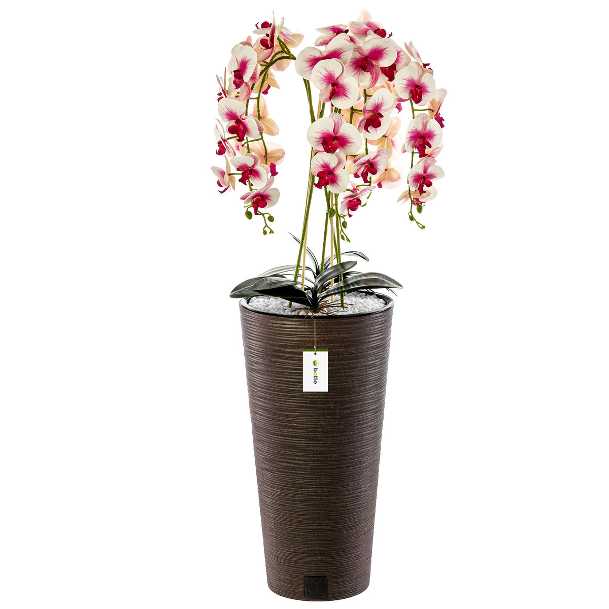 Doniczka okrągła wysoka z wkładem dłuto Ciemno Brązowa Ø 30 cm H 57 cm nowoczesna