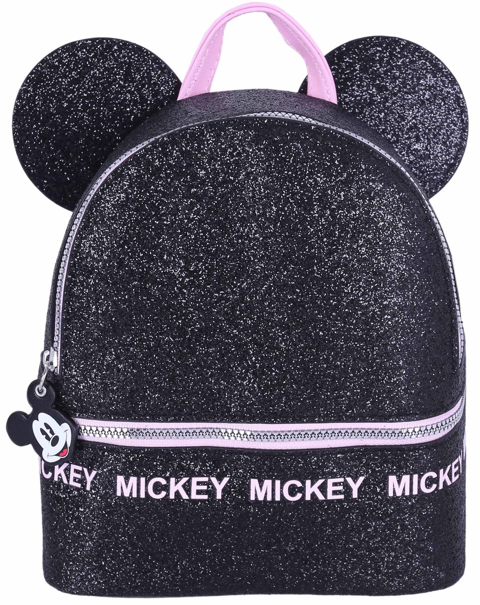 Czarno-różowy, brokatowy plecak Mickey DISNEY