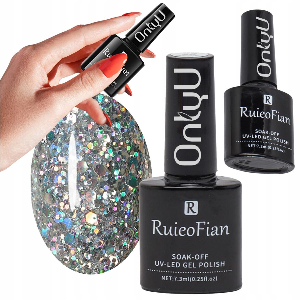 Srebrny Brokatowy Hybrydowy Lakier Do Paznokci Z Polyskiem Lakier Uv/L112