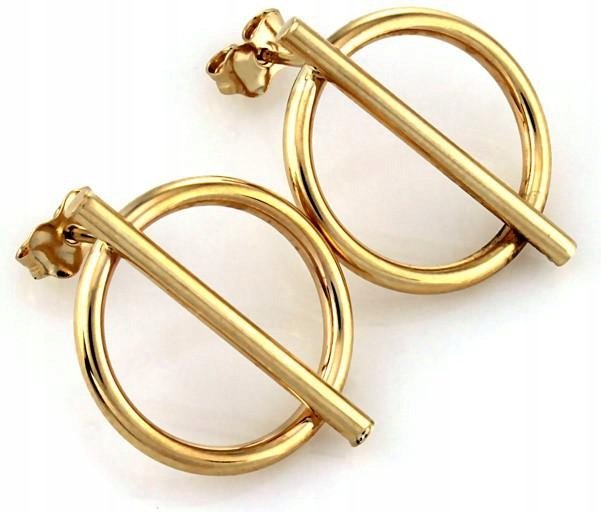 Złote kolczyki 333 kółka z zawieszką na sztyfcie elegancki wzór prezent