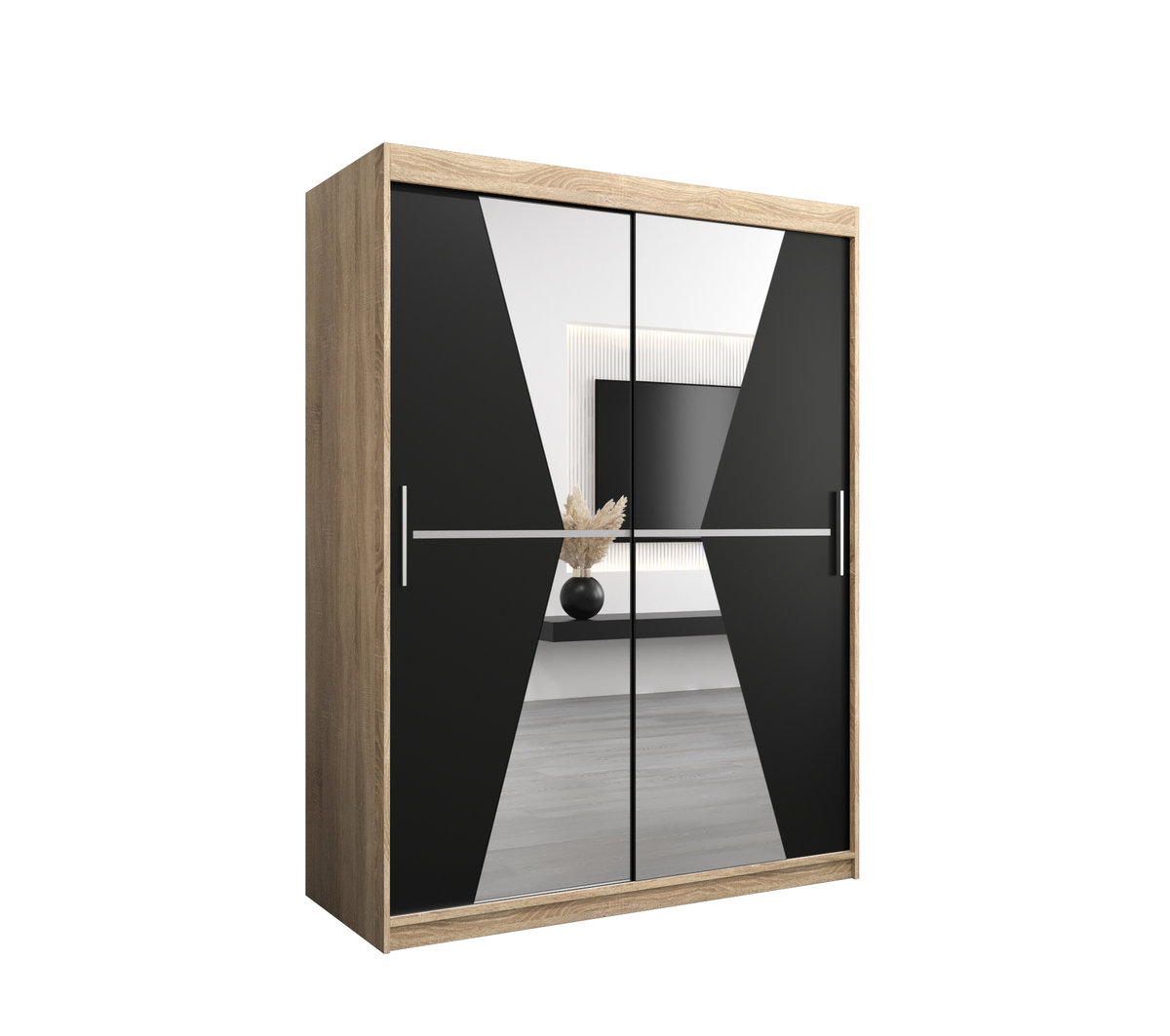 Szafa przesuwna Garderoba MAROKO 150 gł. 62 sonoma/czarny