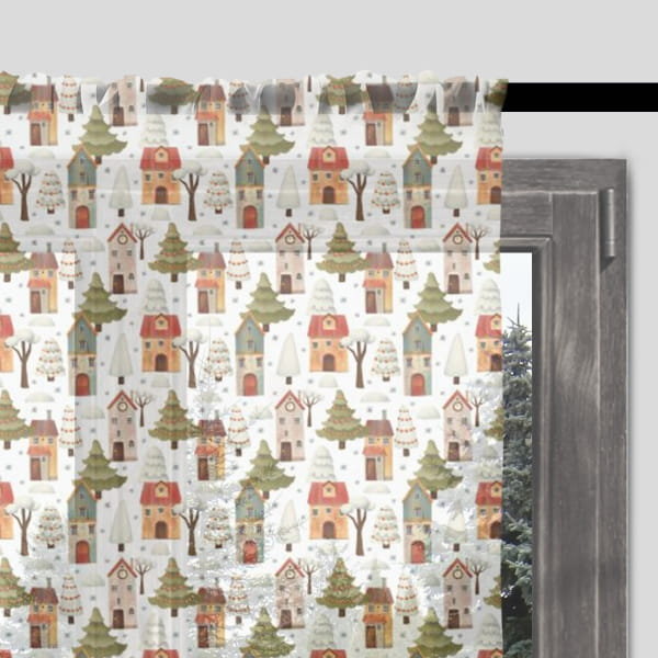 Firana świąteczna WINTER wzór BN23 zimowe miasteczko 140 x 240 cm