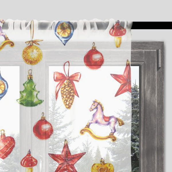 Firana świąteczna WINTER wzór BN21 | malowane bombki 140 x 260 cm