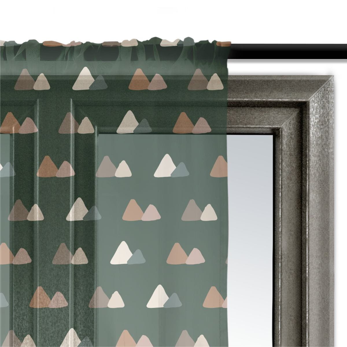 Firana świąteczna WINTER wzór BN70 | Góry na ciemnozielonym tle 140 x 160 cm