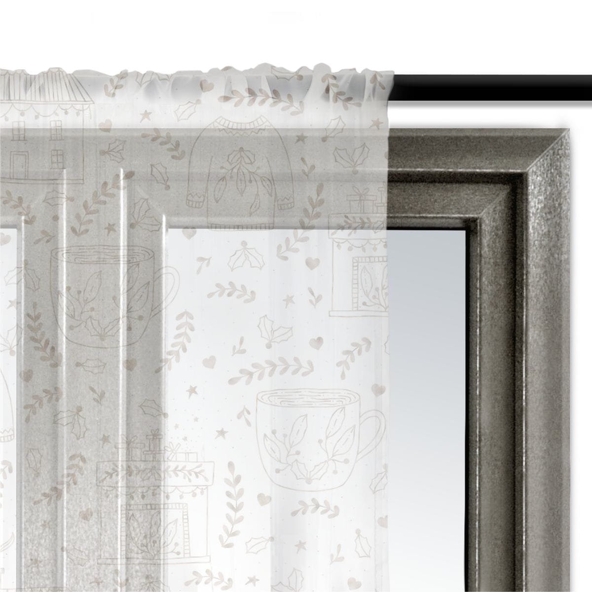 Firana świąteczna WINTER wzór BN56 | Zimowy wieczór przy kominku 140 x 280 cm