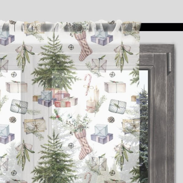Firana świąteczna WINTER wzór BN36 | pastelowe prezenty 140 x 150 cm