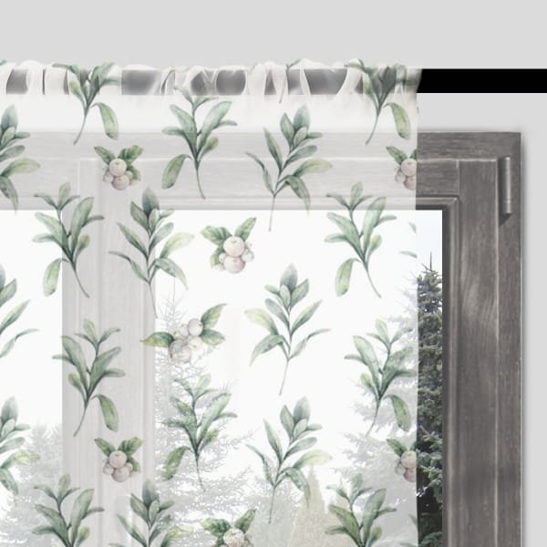 Firana świąteczna WINTER wzór BN42 | gałązki jemioły 140 x 300 cm
