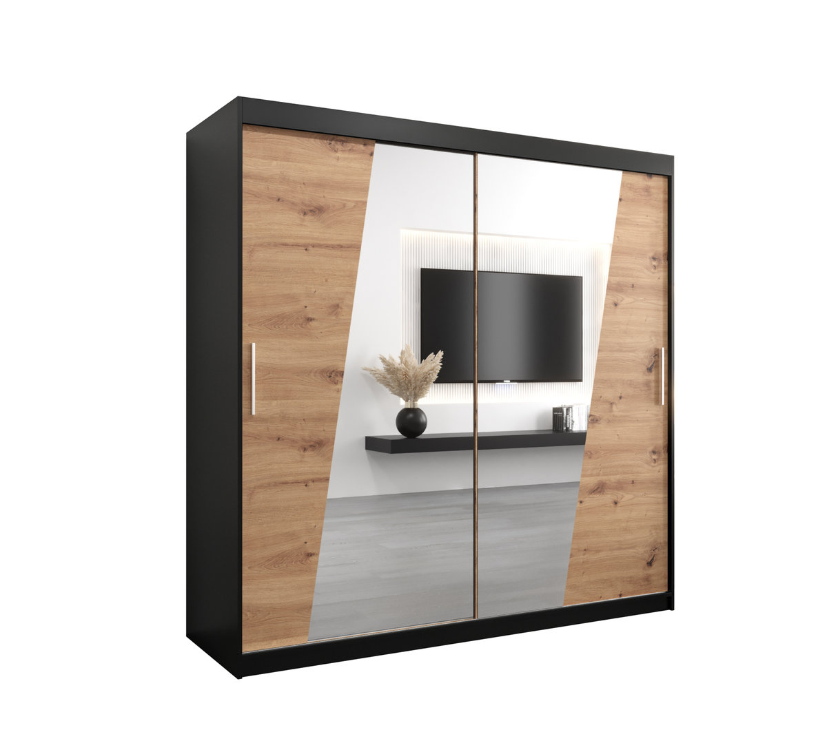 Szafa przesuwna Garderoba RHOMB 200 gł. 62 czarny/artisan