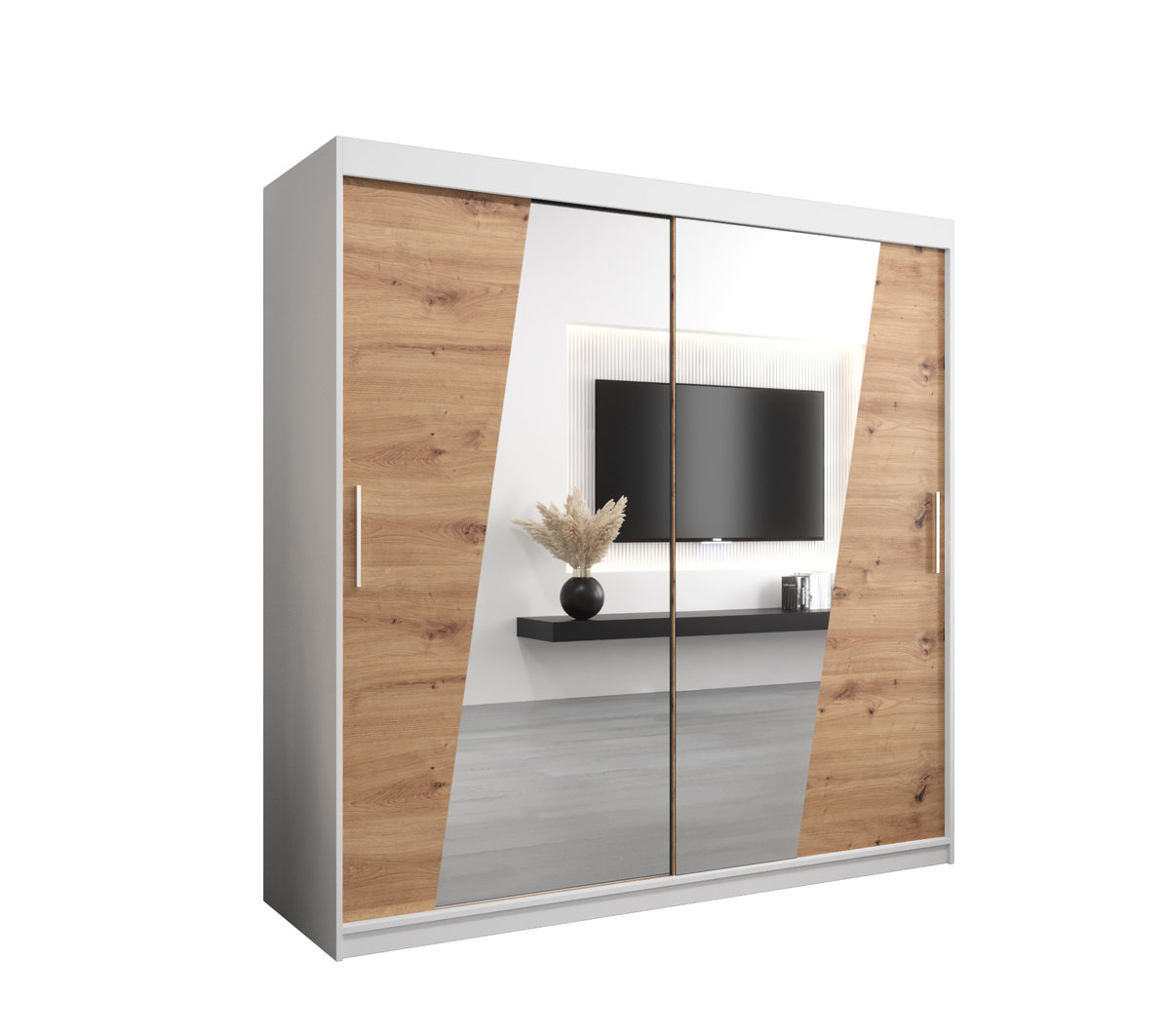 Szafa przesuwna Garderoba RHOMB 200 gł. 62 biały/artisan