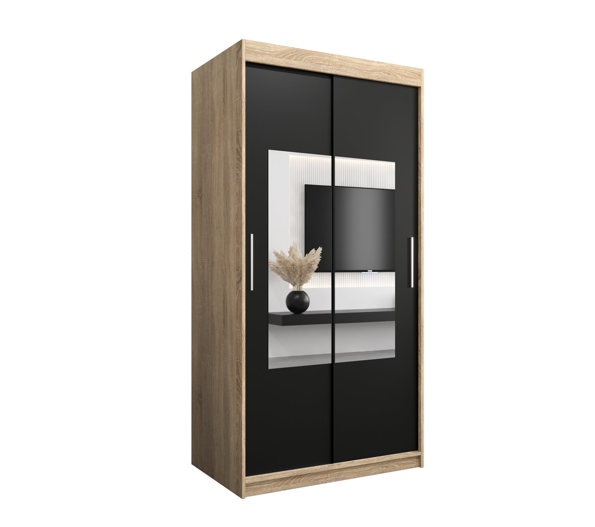 Szafa przesuwna Garderoba WAVE 100 gł. 62 sonoma/czarny