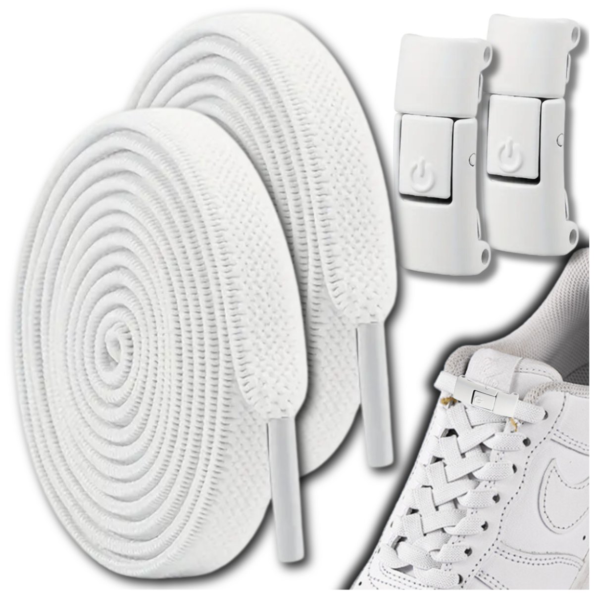 Sznurówki bez wiązania sznurowadła elastyczne białe uniwersalne