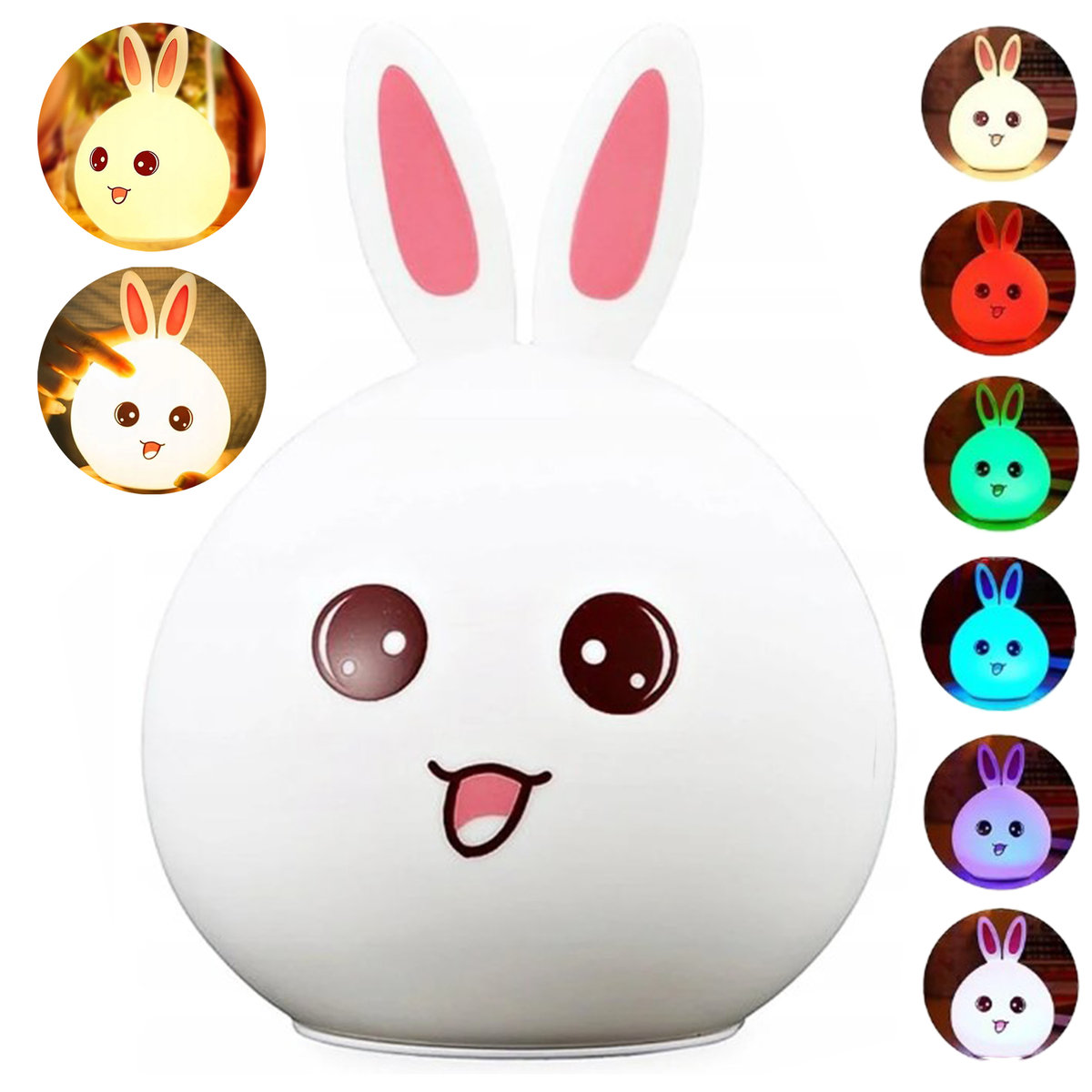 Lampka nocna dla dzieci KRÓLIK LED do sypialni USB WIELOKOLOROWA Silikonowa