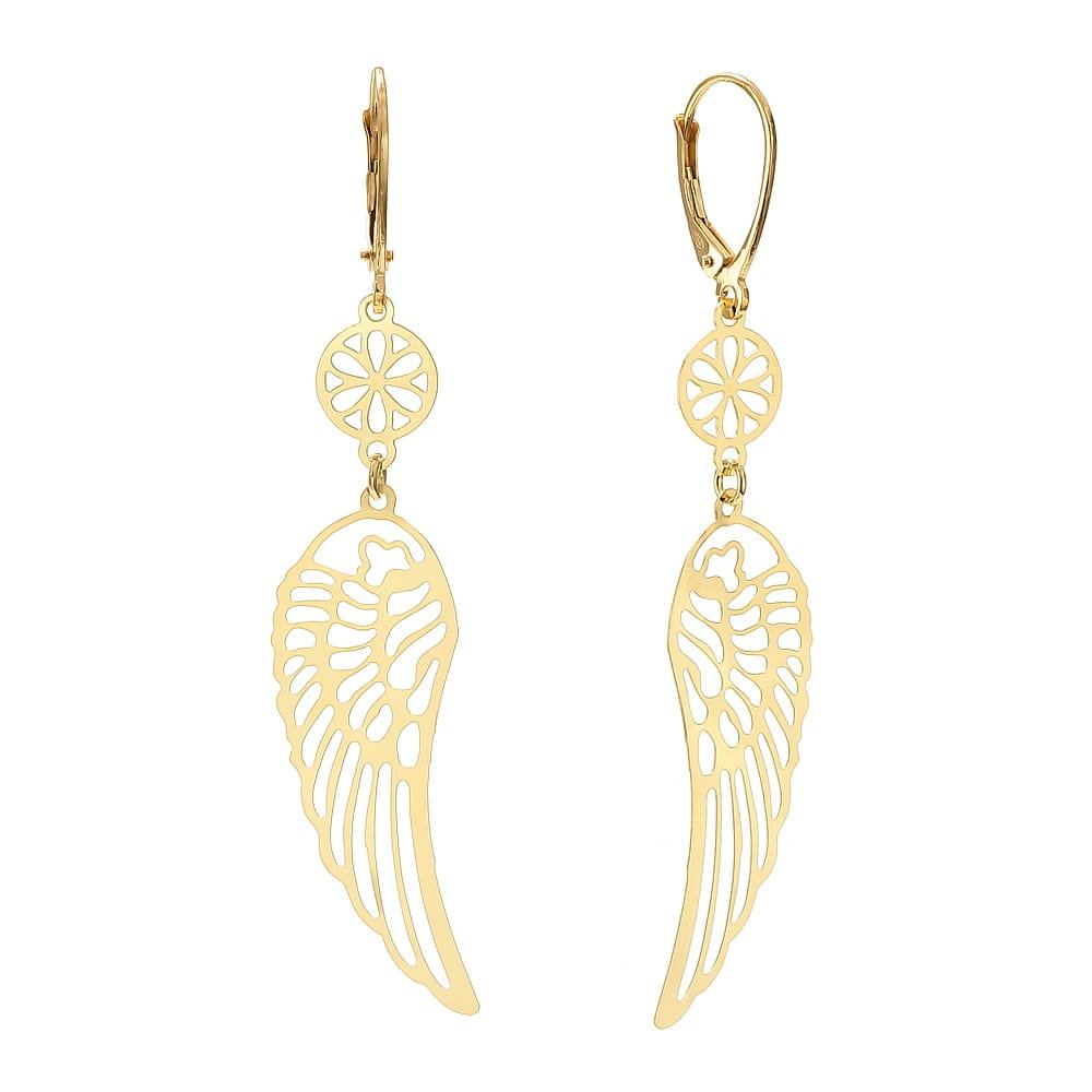 Srebrne kolczyki pozłacane długie skrzydła anioła