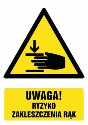 Tabliczka Uwaga! Ryzyko zakleszczenia rąk 30x42cm PCV 3mm