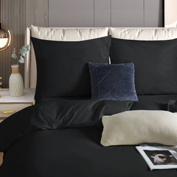 Pościel 140X200 Satyna Czarna