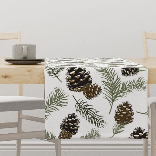 Bieżnik świąteczny WINTER wzór BN07 sosnowe gałązki i szyszki 40 x 180 cm