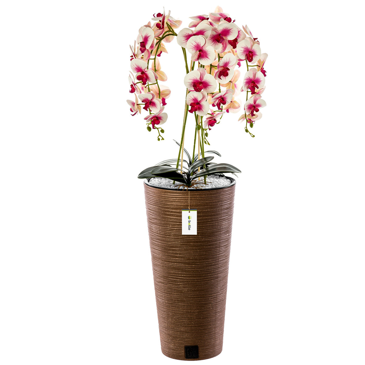 Doniczka okrągła wysoka z wkładem dłuto Brązowa Ø 30 cm H 57 cm nowoczesna
