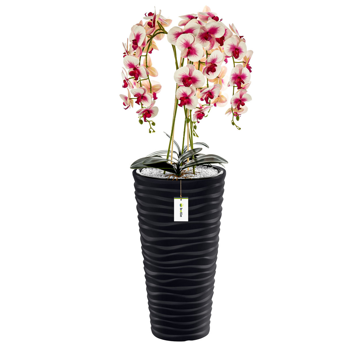 Doniczka okrągła wysoka z wkładem dłuto Antracytowa Ø 35 cm H 62 cm nowoczesna