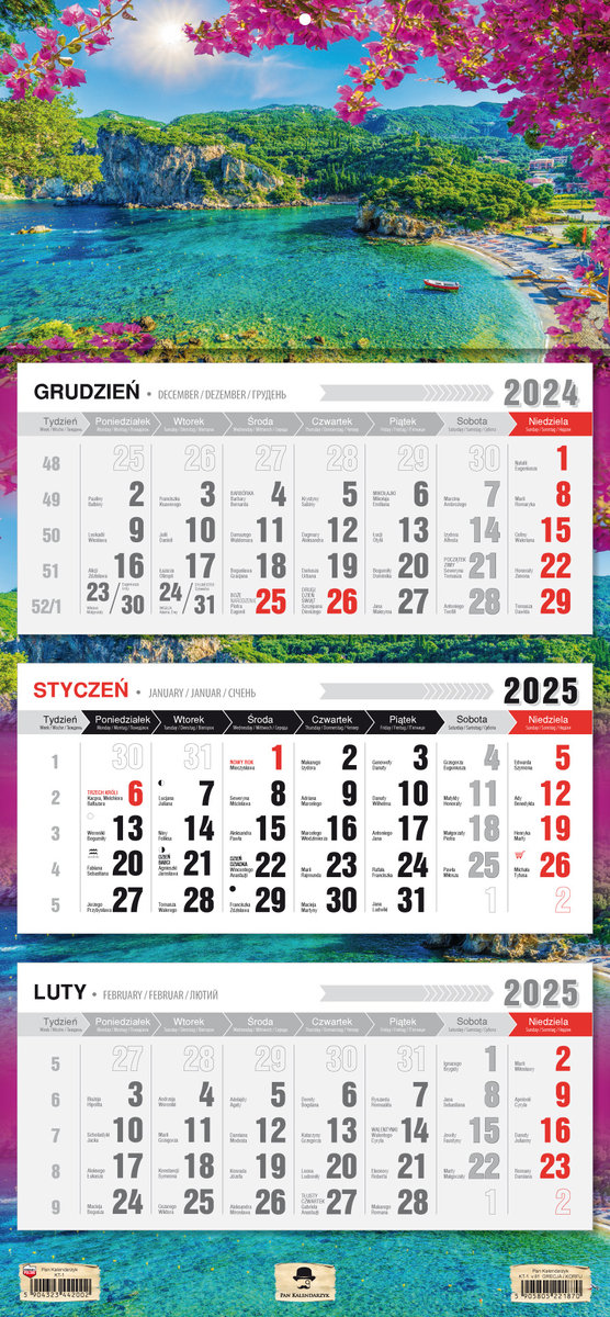 Kalendarz 2025, trójdzielny, Korfu