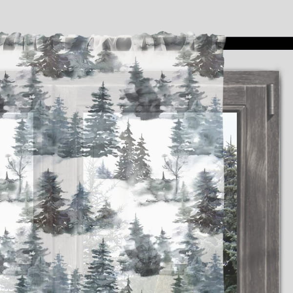 Firana świąteczna WINTER wzór BN32 | zamglony las 140 x 260 cm