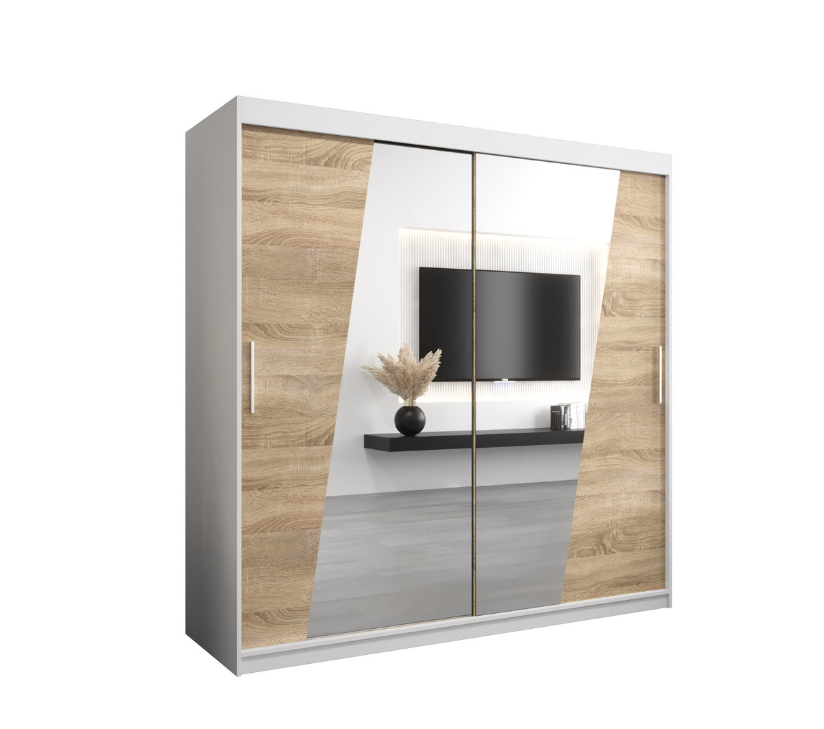 Szafa przesuwna Garderoba RHOMB 200 gł. 62 biały/sonoma