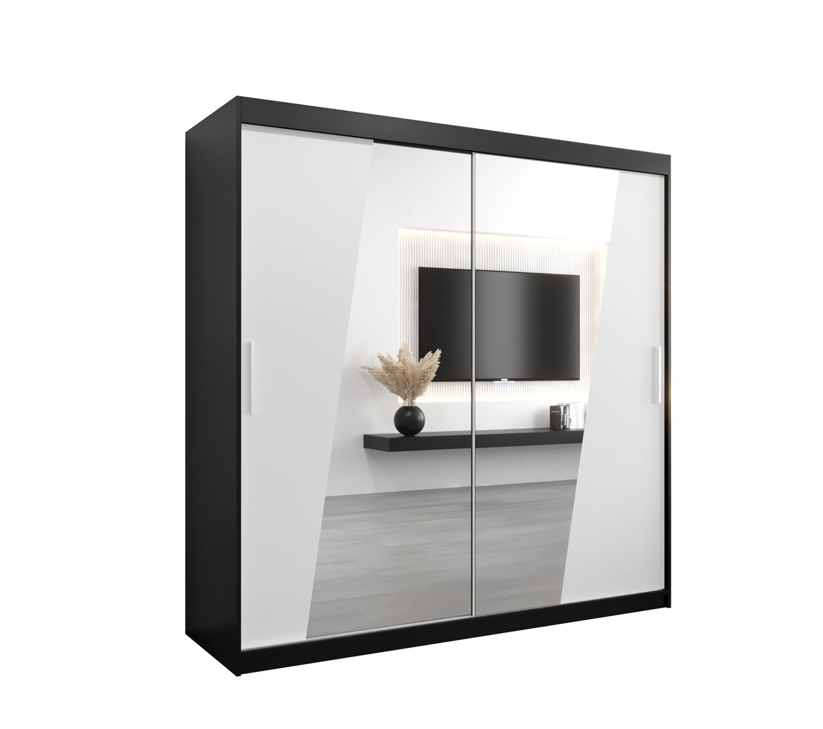 Szafa przesuwna Garderoba RHOMB 200 gł. 62 czarny/biały