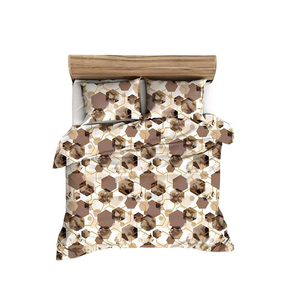 Pościel flanelowa 140x200 1650N brązowa biała geometria na guziki Flanela Komfort