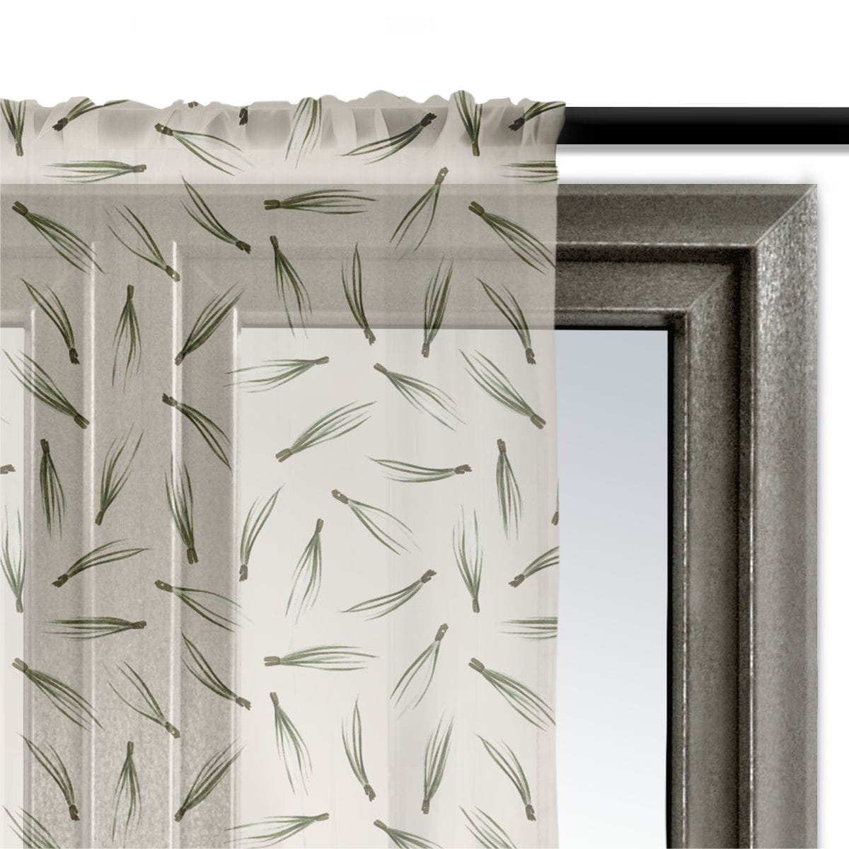 Firana świąteczna WINTER wzór BN45 | Sosnowe igły na beżowym tle 140 x 240 cm