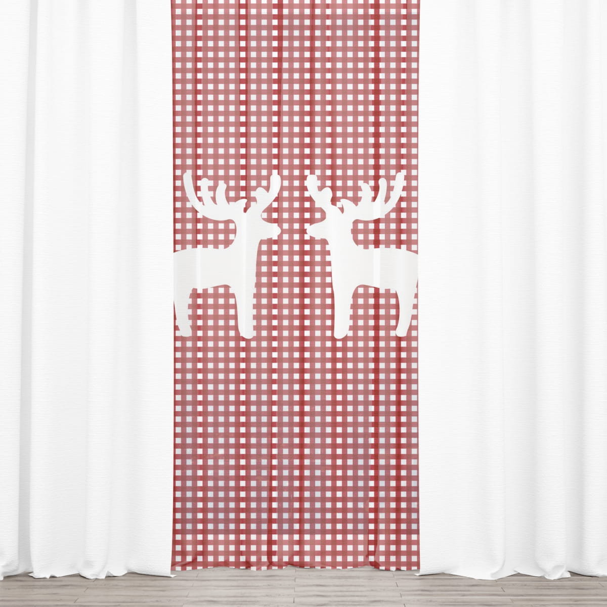 Firana świąteczna WINTER wzór BN01 | czerwone renifery 140 x 280 cm