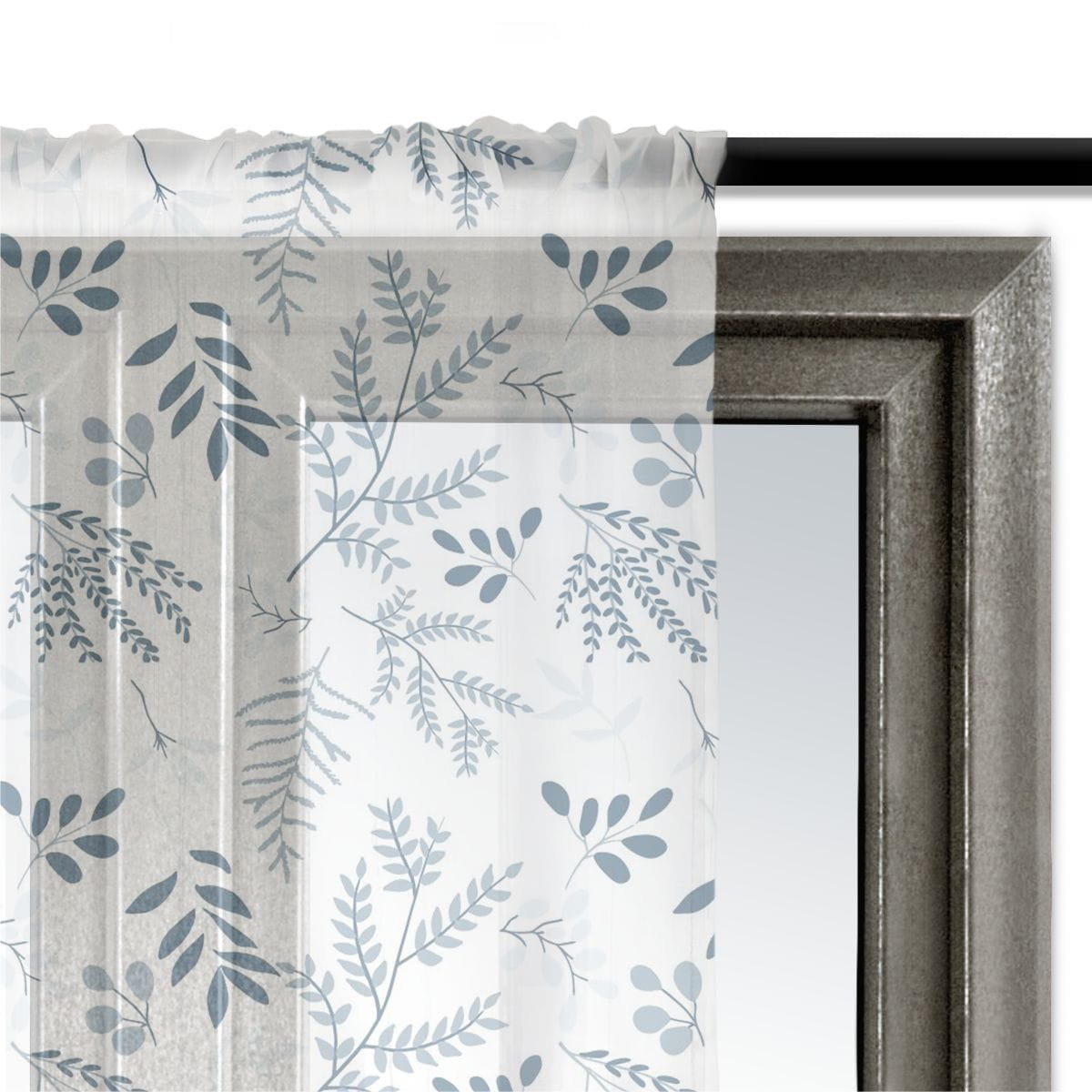 Firana świąteczna WINTER wzór BN60 | Niebieskie zimowe gałązki 140 x 240 cm