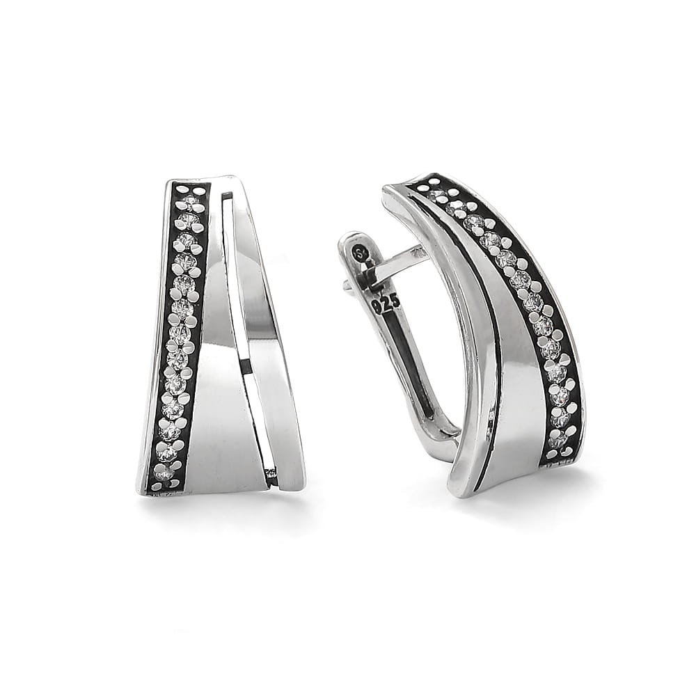 Srebrne kolczyki  półokrągłe gładkie z cyrkoniami