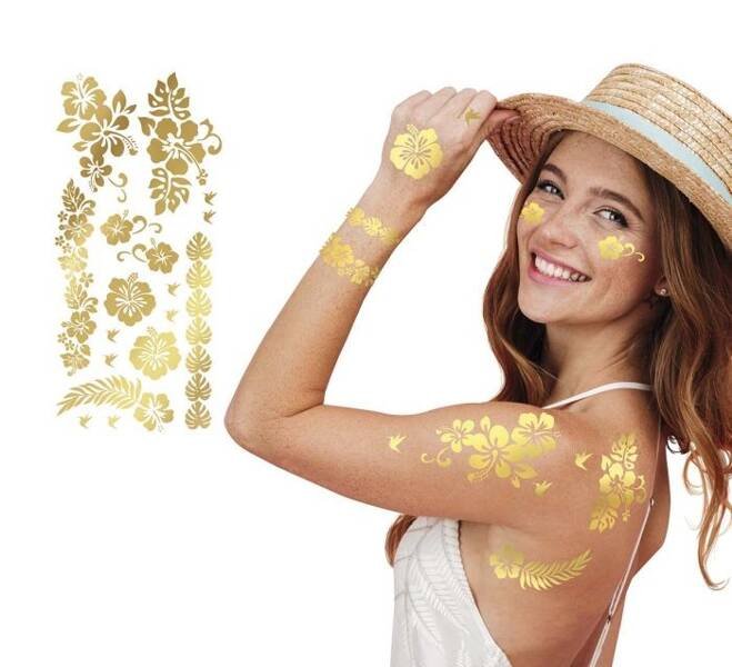 Sztuczne tatuaże złote kwiaty