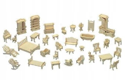 Mebelki - duży zestaw P077 drewniane puzzle przestrzenne 3D