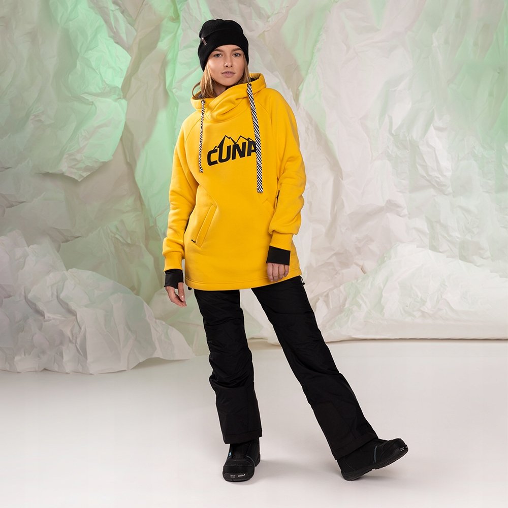 Bluza snowboardowa bawełniana gruba damska z kapturem żółta CUNA M