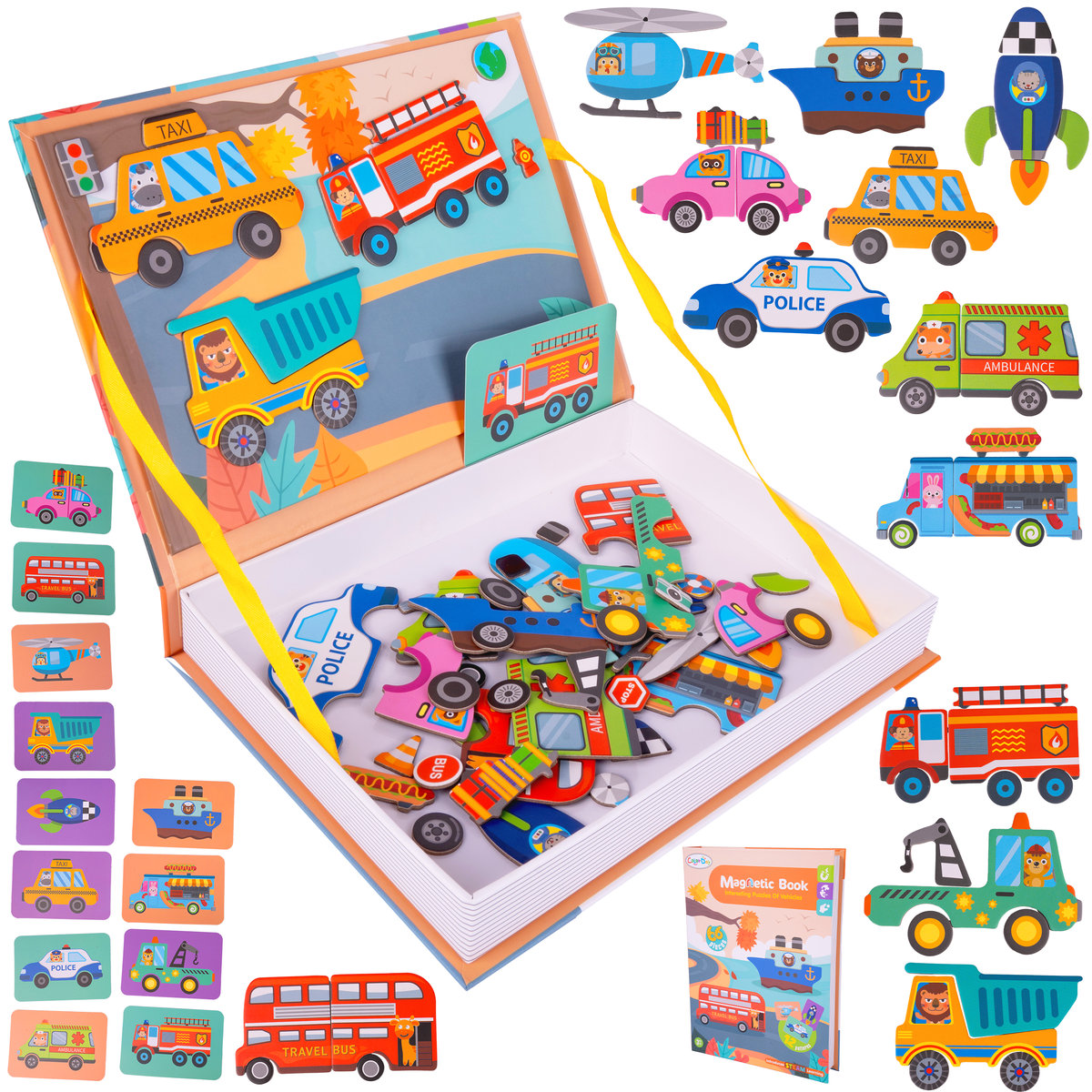 Układanka Magnetyczna Książeczka Puzzle Pojazdy na Magnes 65 Elementów