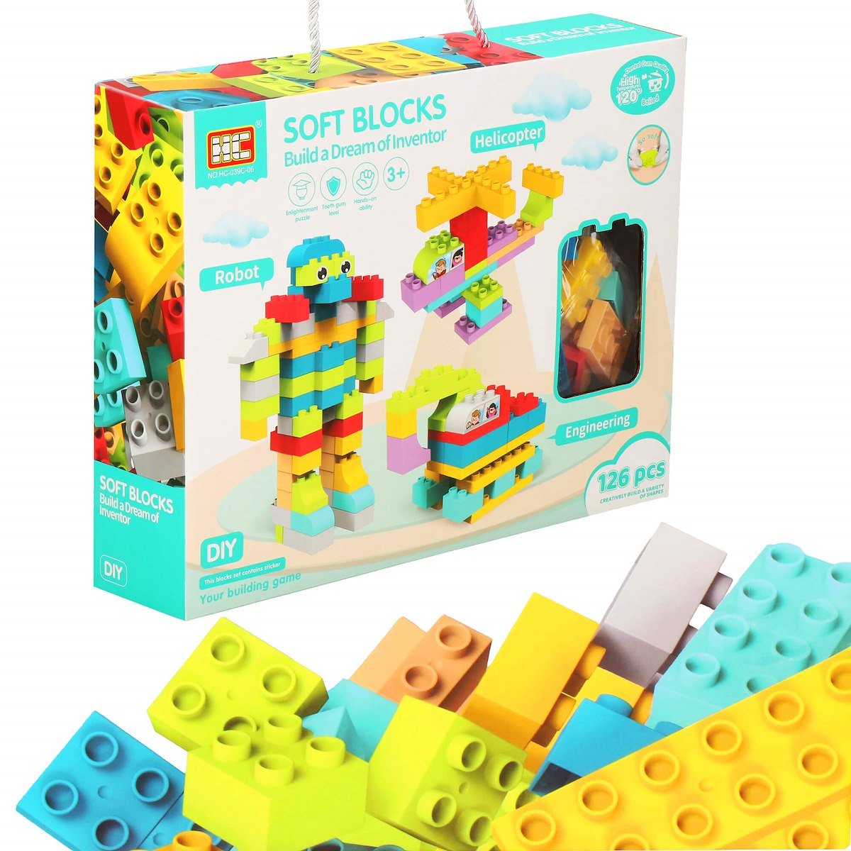 Klocki konstrukcyjne, miękkie dla dzieci 126 el. eukacyjne, kolorowe