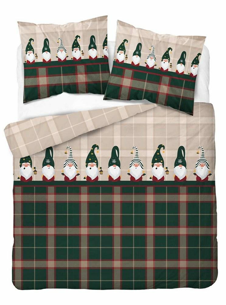 Pościel 160x200 Świąteczna zielona beżowa skrzaty 5259 B Bawełna 2024