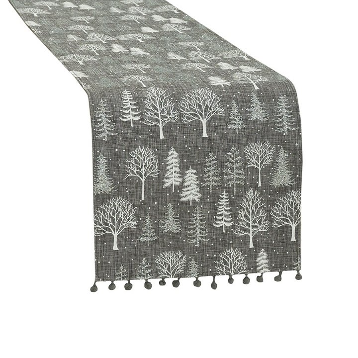 Bieżnik świąteczny z pomponami 24x90 Zimowa magia szary 007