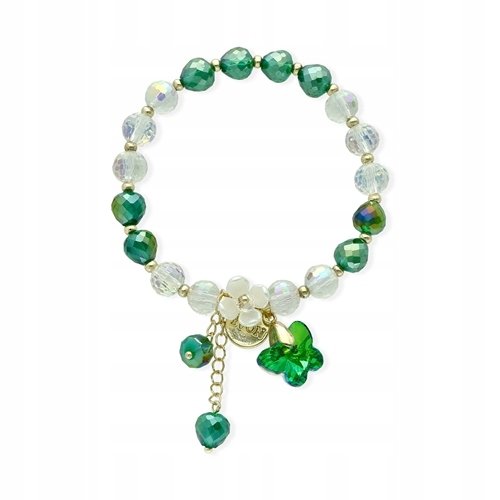Bransoletka Koralikowa Pozłacana Z Mosiądzu I Kryształów Zielona