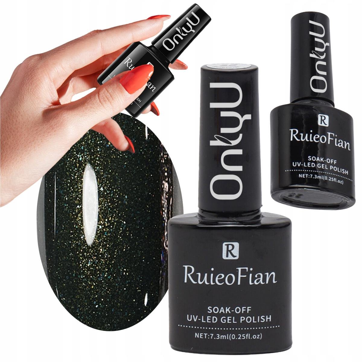 Czarno Zielony Hybrydowy Lakier Do Paznokci Z Brokatem Lakier Uv Onlyu/L105