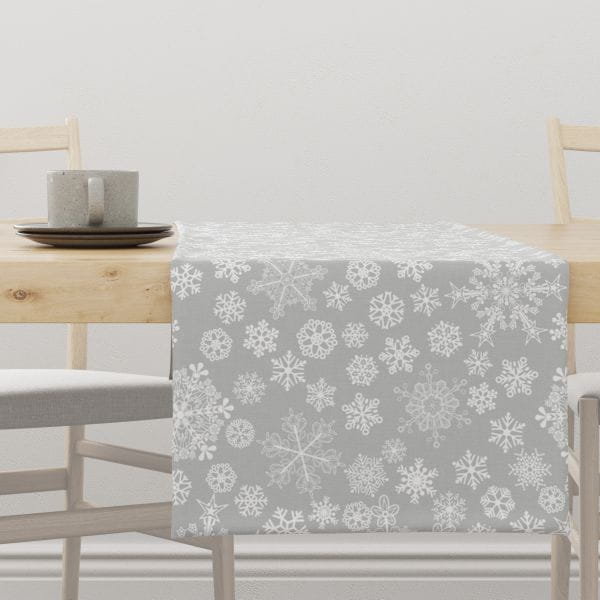 Bieżnik świąteczny WINTER wzór BN17 płatki śniegu na szarym tle 40 x 300 cm
