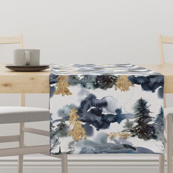Bieżnik świąteczny WINTER wzór BN33 zimowy las ze złotem 40 x 140 cm