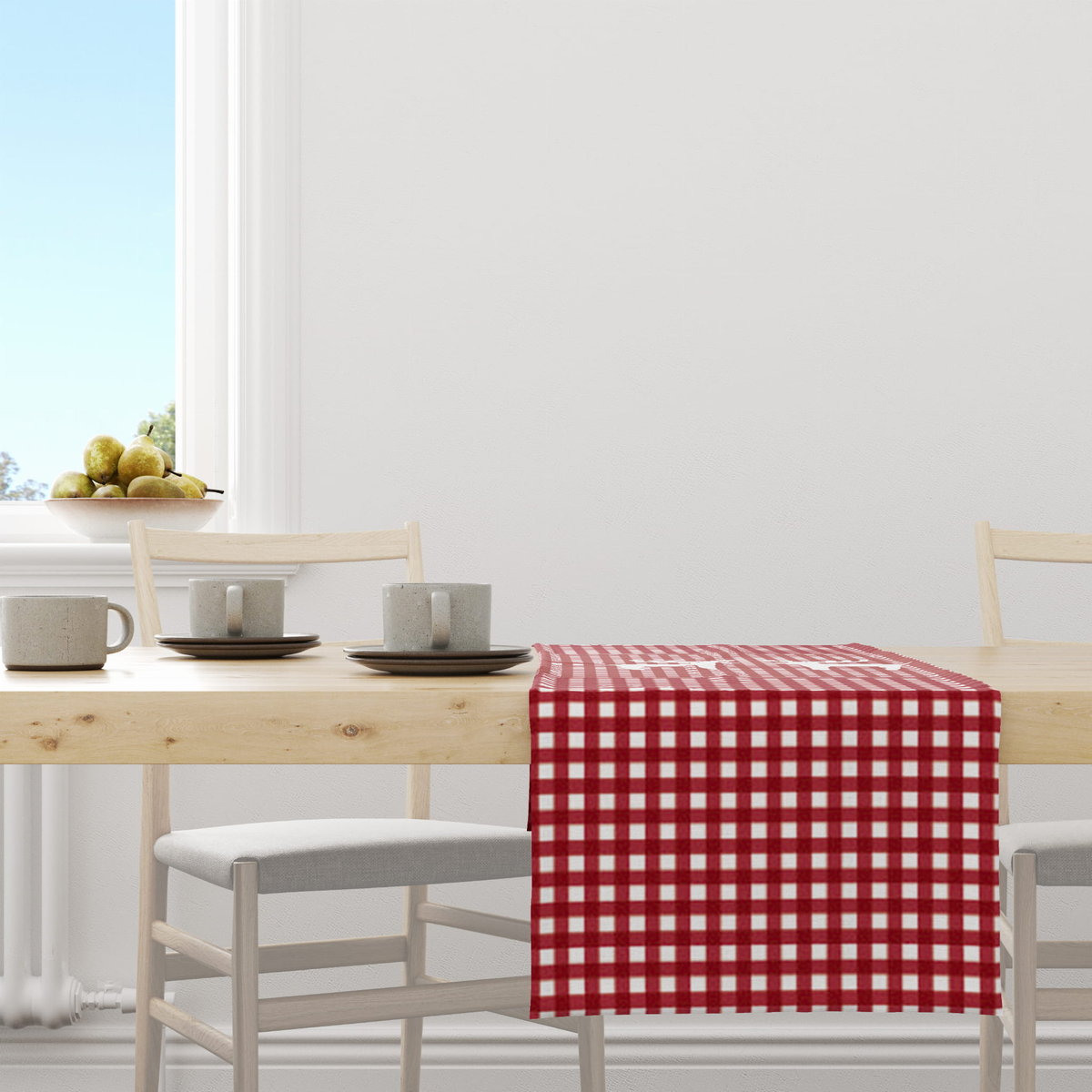Bieżnik świąteczny WINTER wzór BN01 czerwona kratka i renifery 40 x 140 cm