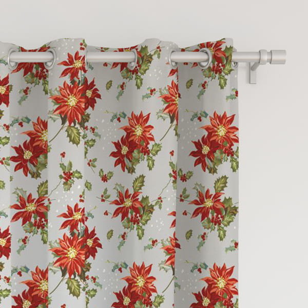 Zasłona WINTER  wzór BN15 | gwiazda betlejemska na szarym tle 150 x 160 cm tkanina zaciemniająca